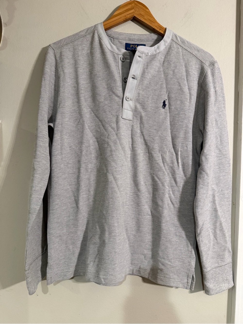 Polo by Ralph Lauren Light Gray Long-Sleeve Henley with Navy Pony